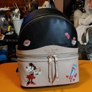 kate spade Disney X Minnie Mouse Black and Pink Backpack with Cartoon Accents